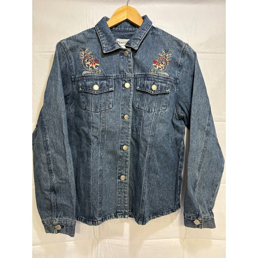 Pendleton Womens Denim‎ Trucker Jacket Blue Embroidered Long Sleeve Western M